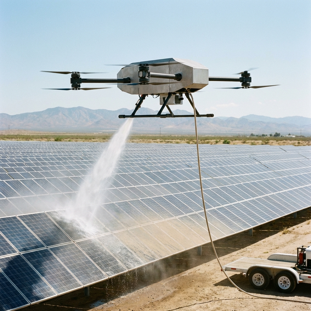 Drone cleaning solar panels
